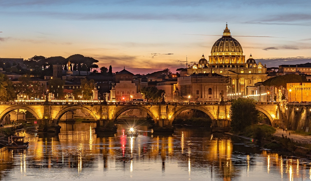 Tiber River and St. Peter's Basilica at dusk